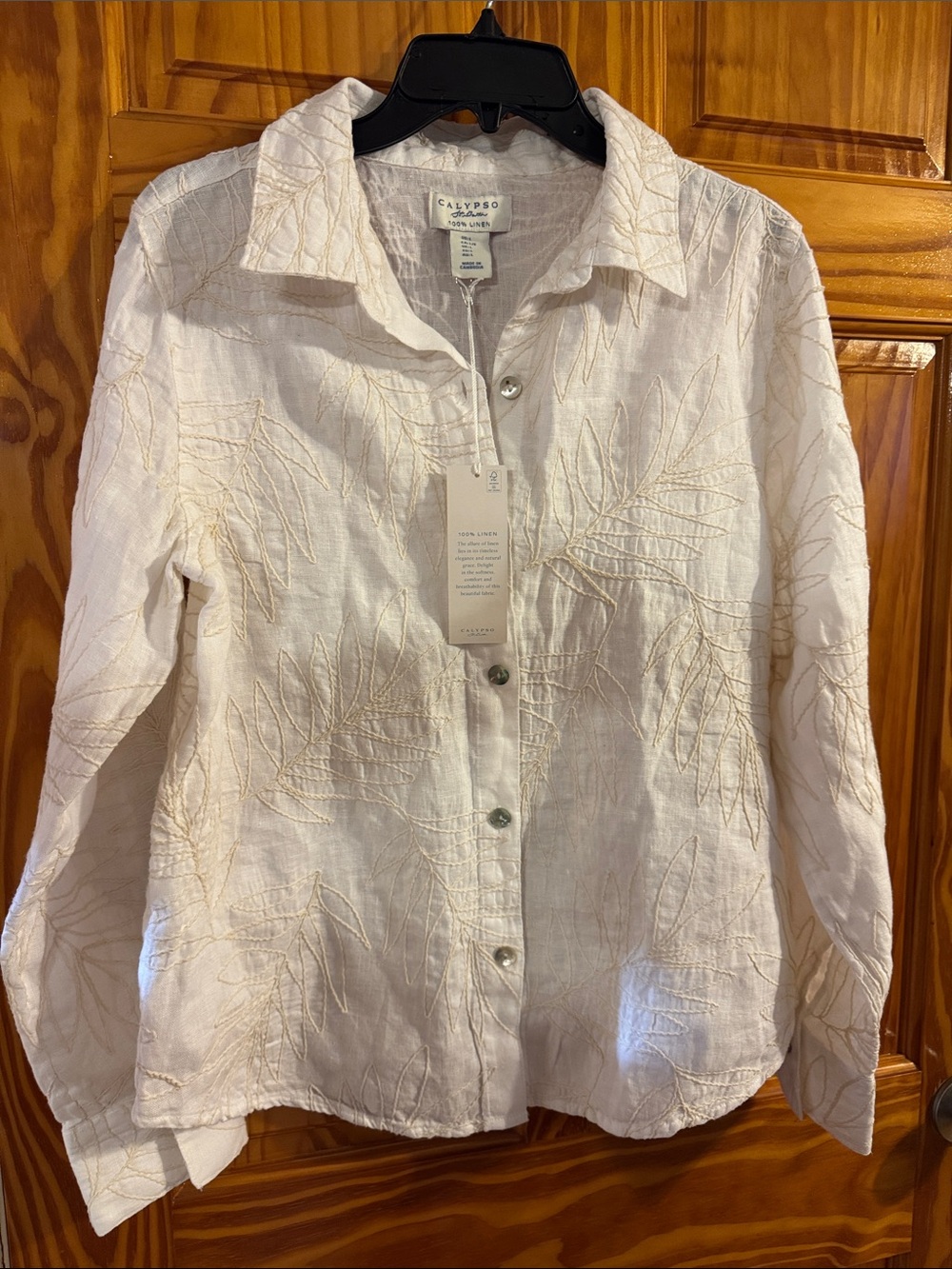 Calypso St. Barth Cream Linen Embroidered Button-Front Shirt